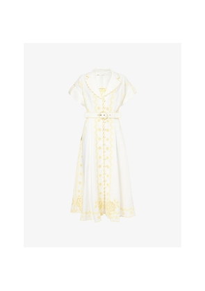 Womens Zimmermann Lucky Embroidered Linen Midi Dress