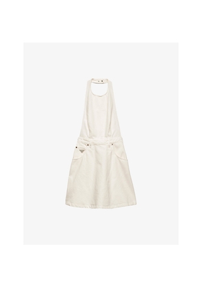 Womens Prada Triangle-Logo Open-Back Denim Mini Dress