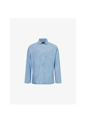 Mens Drakes Chambray Spread-Collar Popover Cotton Shirt