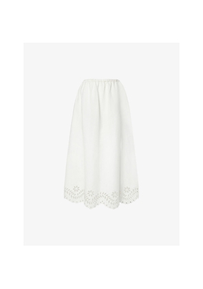 Womens Malina Chara Elasticated-Waist Broderie-Anglaise Linen-Blend Maxi Skirt