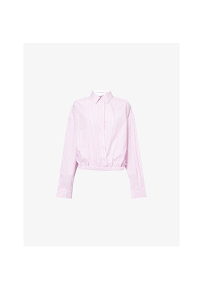 Womens Good American Striped Elasticated-Hem Cotton-Poplin Shirt