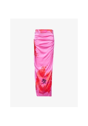 Womens Good American Flower-Print Split Stretch-Woven Maxi Skirt