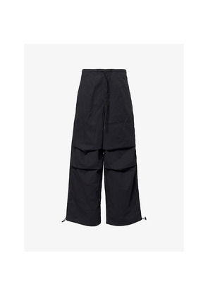 Womens Good American Drawstring Wide-Leg Cotton-Poplin Trousers