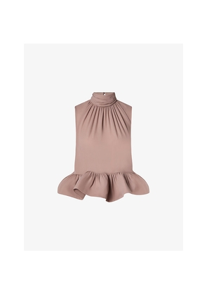 Womens Malina Lune High-Neck Ruffle-Hem Woven Blouse