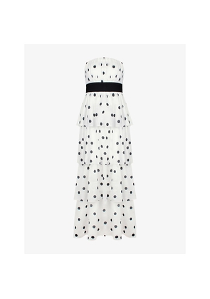 Womens Ro&Zo Claudia Polka-Dot Tiered Cotton and Linen-Blend Maxi Dress