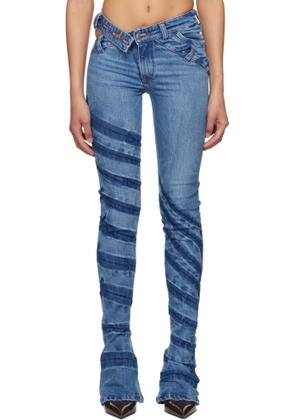 Masha Popova Blue Stripe Bias Cut Bell Bottom Jeans