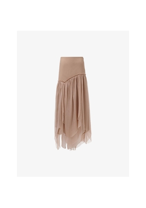 Womens Leem Yoke-Detail Layered Woven Midi Skirt