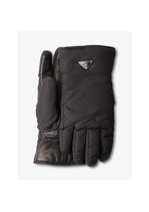 Mens Prada Triangle-Logo Leather and Re-Nylon Gloves