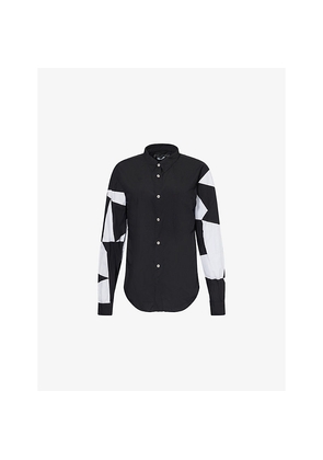 Mens Black Comme Des Garcon Patchwork-Pattern Long-Sleeved Woven Shirt