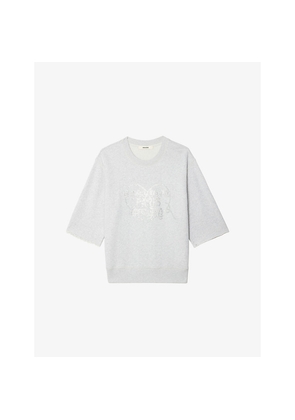 Womens Zadig&Voltaire Edmond Rhinestone-Embellished Three-Quarter Sleeve Cotton Sweatshirt
