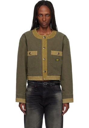 R13 Khaki Cord Trimmed Cropped Chore Jacket