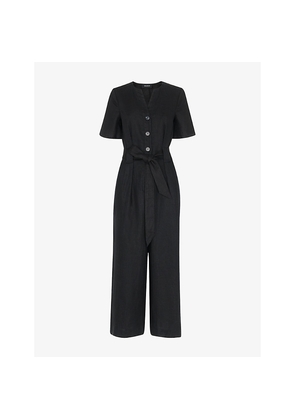 Womens Whistles Fiona Button-Down Short-Sleeve Linen Jumpsuit