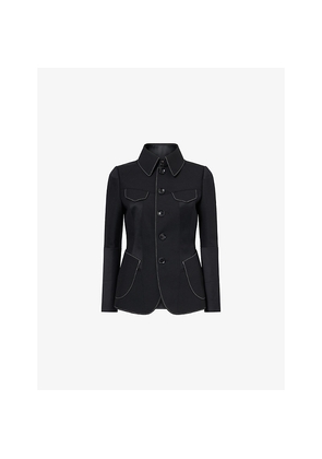 Womens Shiro Sakai Contrast-Stitch Single-Breasted Wool Jacket