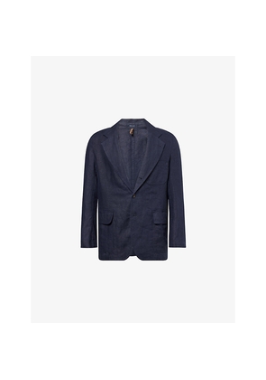 Mens Drakes Linen Games Peak-Lapel Linen Blazer