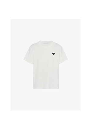 Mens Prada Terry Logo-Plaque Cotton-Blend T-Shirt