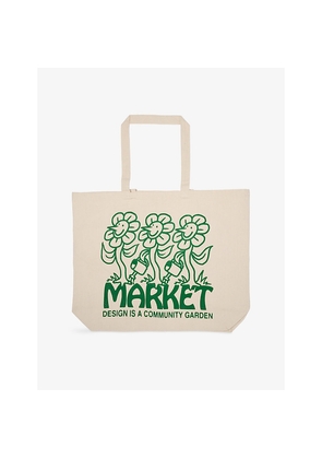 Mens Market Text-Print Cotton Tote Bag