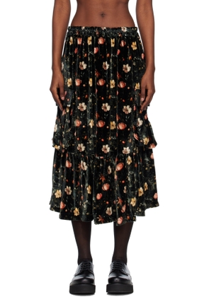 R13 Black Gathered Cargo Midi Skirt