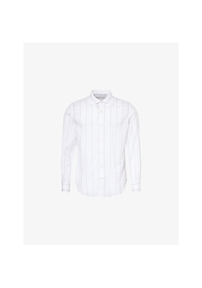 Mens Eleventy Striped Long-Sleeve Linen-Cotton Shirt