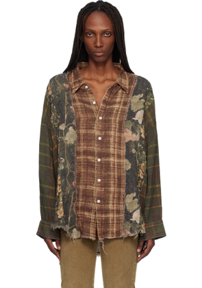 R13 Green & Brown Multi-Strip Drop Neck Shirt