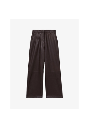 Womens Reiss Mercey Wide-Leg High-Rise Leather Trousers