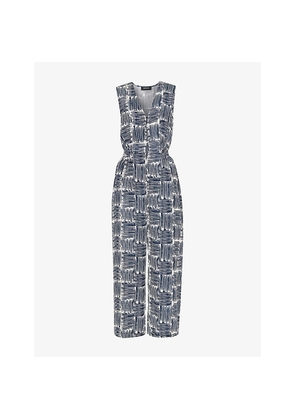 Womens Whistles Hatch Squares Graphic-Print Sleeveless Woven Jumpsuit