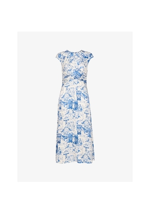 Womens Whistles Rome-Print Twist-Neck Woven Midi Dress