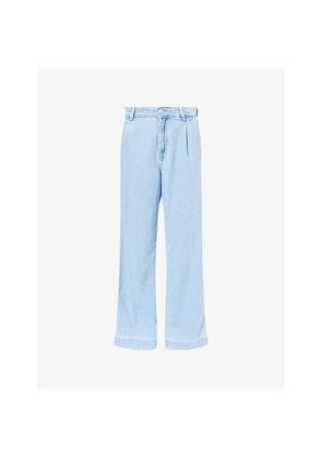 Womens 7 For All Mankind Pleated Wide-Leg Denim-Blend Trousers