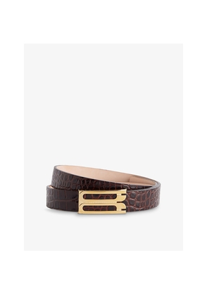 Womens Victoria Beckham Frame Croc-Embossed Leather Belt