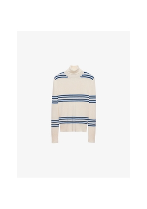 Womens Prada Striped Triangle-Appliqué Turtleneck Wool Knitted Top
