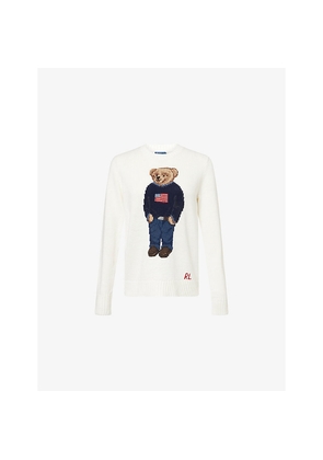 Womens Polo Ralph Lauren Polo Bear Round-Neck Linen-Cotton Knitted Jumper