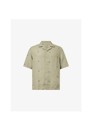 Mens 120% Lino Geometric-Print Camp-Collar Linen Shirt