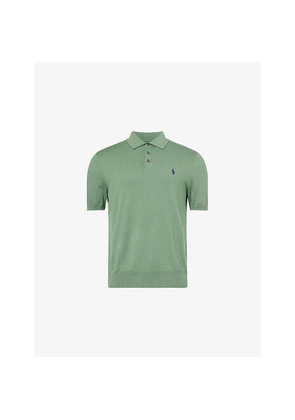 Mens Polo Ralph Lauren Embroidered-Logo Ribbed Knitted Polo Top