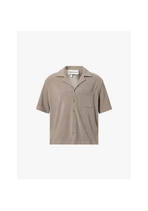 Mens The Couture Club Ribbed Camp-Collar Stretch-Woven Shirt