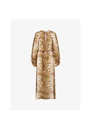 Womens Zimmermann Ascension Balloon-Sleeves Linen Midi Dress