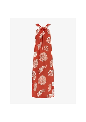 Womens Ro&Zo Seashell-Print Halterneck Woven Maxi Dress
