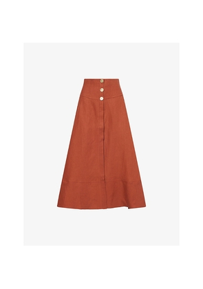 Womens Le Kasha Farafra High-Waist Linen Midi Skirt