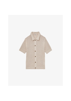 Mens Reiss Toby Basketweave-Knit Stretch Cotton-Blend Shirt