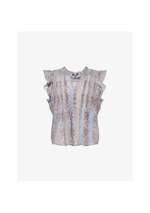 Womens Paige Idris Paisley-Print Flutter-Sleeve Cotton and Silk-Blend Top