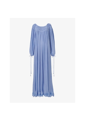 Womens Leem Smock-Neck Lace-Embroidered Woven Kaftan