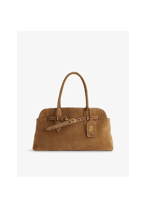 Womens Miu Miu Aventure Embossed-Logo Leather Shoulder Bag