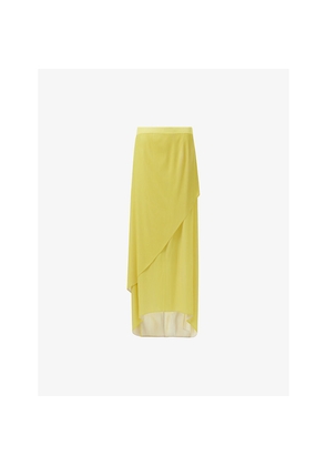 Womens Leem Dual-Tone Asymmetric Plisse Woven Maxi Skirt