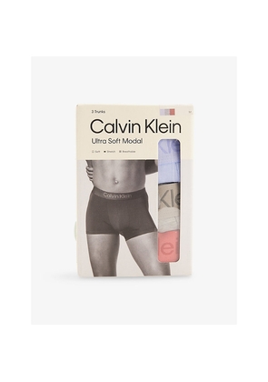 Mens Calvin Klein Soft Modal Logo-Waist Pack Of Three Stretch-Jersey Trunks