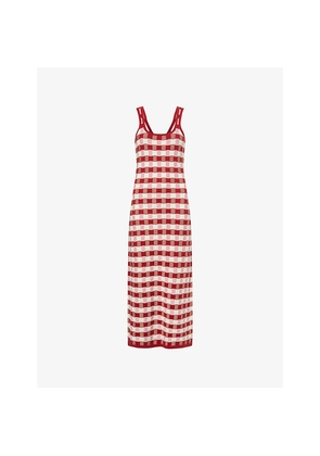 Womens House Of Sunny Picnic Hockney Shoulder-Straps Cotton-Knit Midi Dress