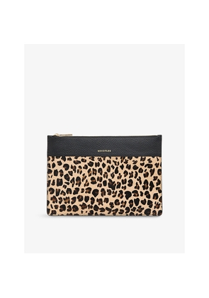 Womens Whistles Leopard-Print Panel Leather Clutch