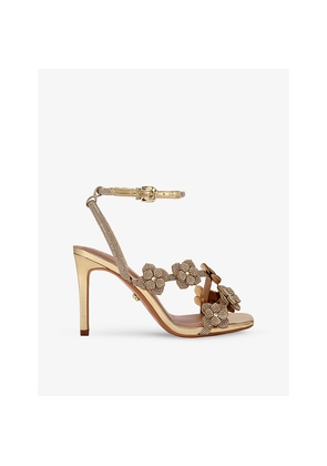 Womens Carvela Petalo Rhinestone-Embellished Metallic Faux-Leather Heeled Sandals