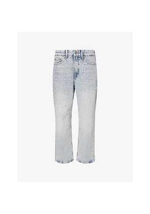 Womens Good American Crystal Stars Good 90S Cropped Denim Jeans