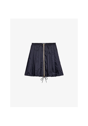 Womens Prada Re Nylon Zip-Up Pleated Woven Mini Skirt