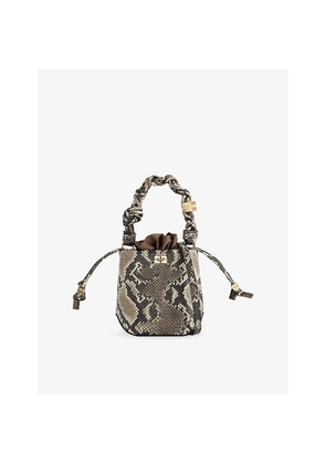 Womens Ganni Bou Bucket Snake-Print Leather-Bend Bucket Bag