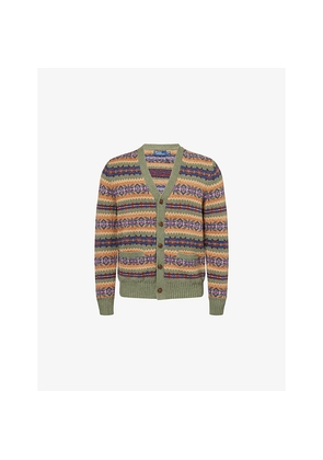 Mens Polo Ralph Lauren Fair Isle V-Neck Cotton, Wool and Linen Cardigan