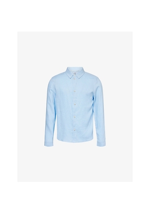 Mens Belier Brand-Embroidery Regular-Fit Linen Shirt